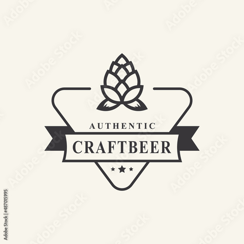 Vintage Retro Badge for Hops Craft Beer Ale Brewery Logo Design Template Element
