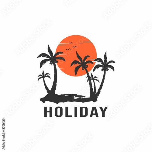 
Vector illustration of a coconut tree with the sun in the afternoon