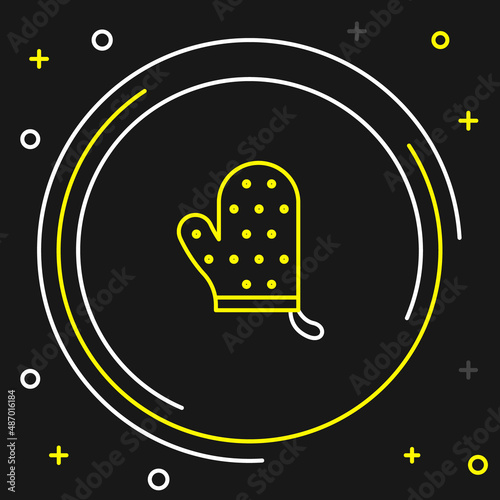 Line Oven glove icon isolated on black background. Kitchen potholder sign. Cooking glove. Colorful outline concept. Vector