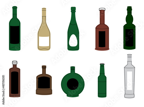 Vector set of alcohol bottles. Vector illustration