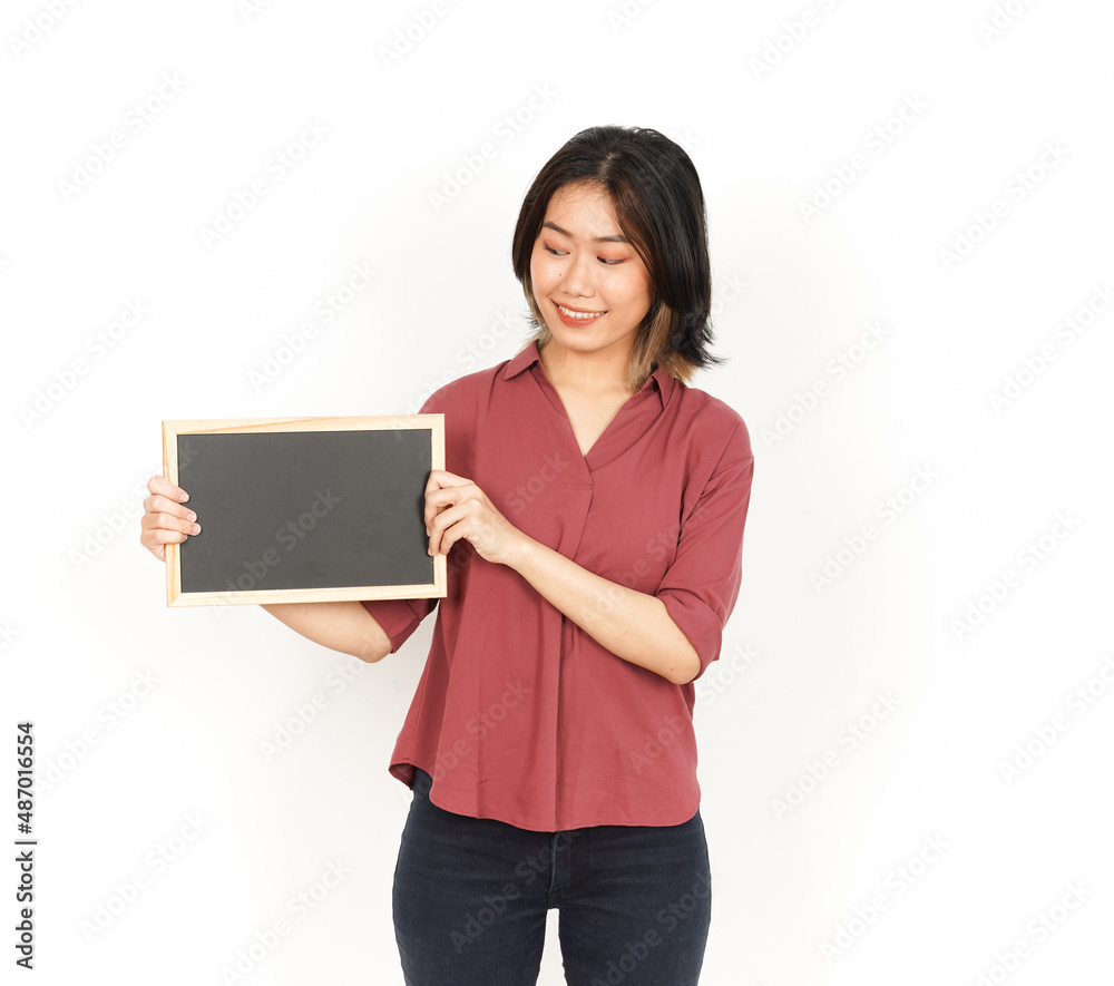 Showing, Presenting and holding Blank Blackboard Of Beautiful Asian Woman Isolated On White Background Showing, Presenting and holding Blank Blackboard Of Beautiful Asian Woman Isolated On White Background