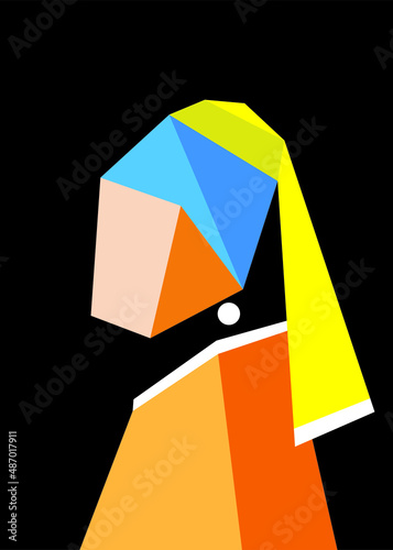 A silhouette of a girl with pearl earring. Isolated vector Illustration. Creative modern vector portrait on black background.