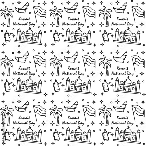 Kuwait National Day doodle seamless pattern vector design 