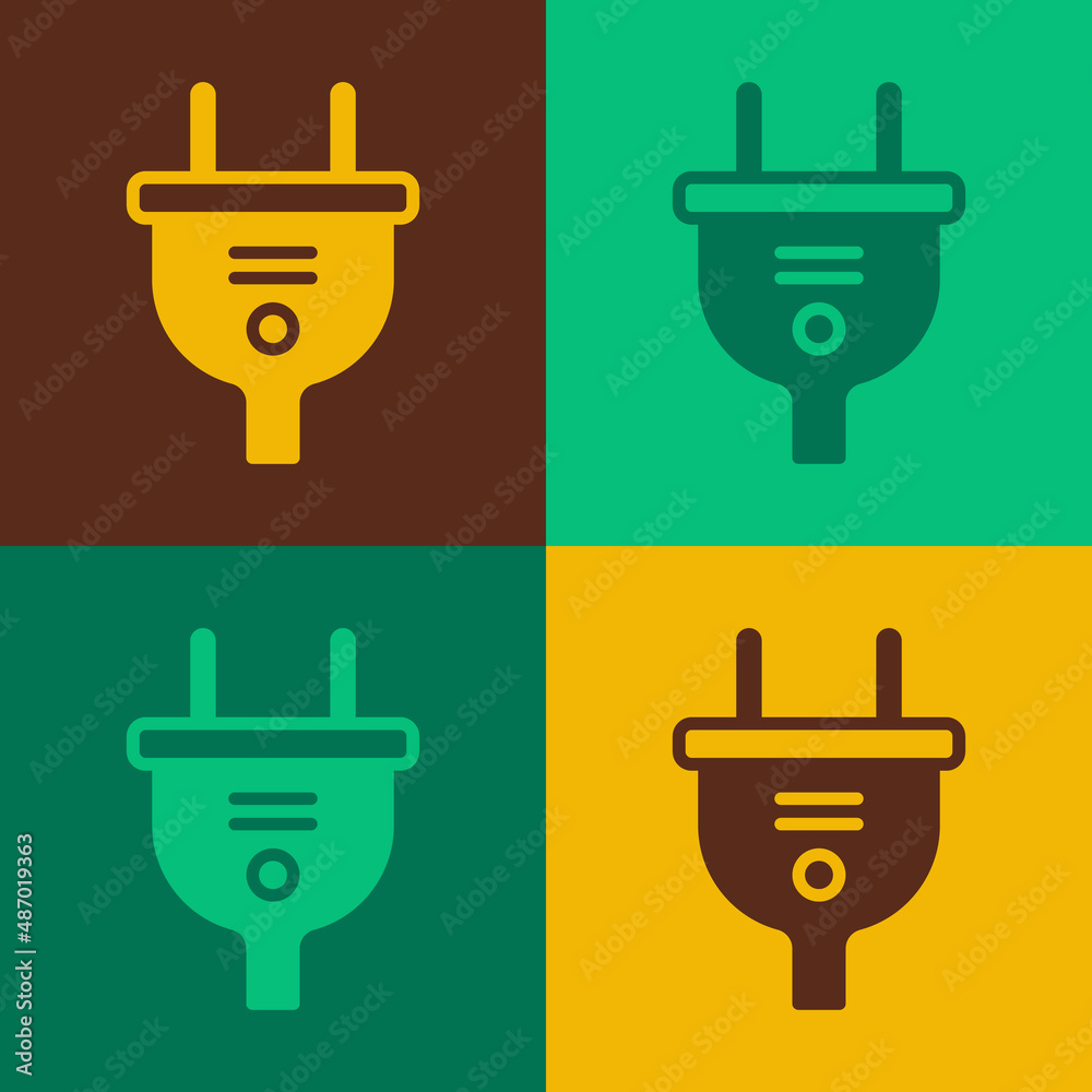 Pop art Electric plug icon isolated on color background. Concept of connection and disconnection of the electricity. Vector Pop art Electric plug icon isolated on color background. Concept of connection and disconnection of the electricity. Vector