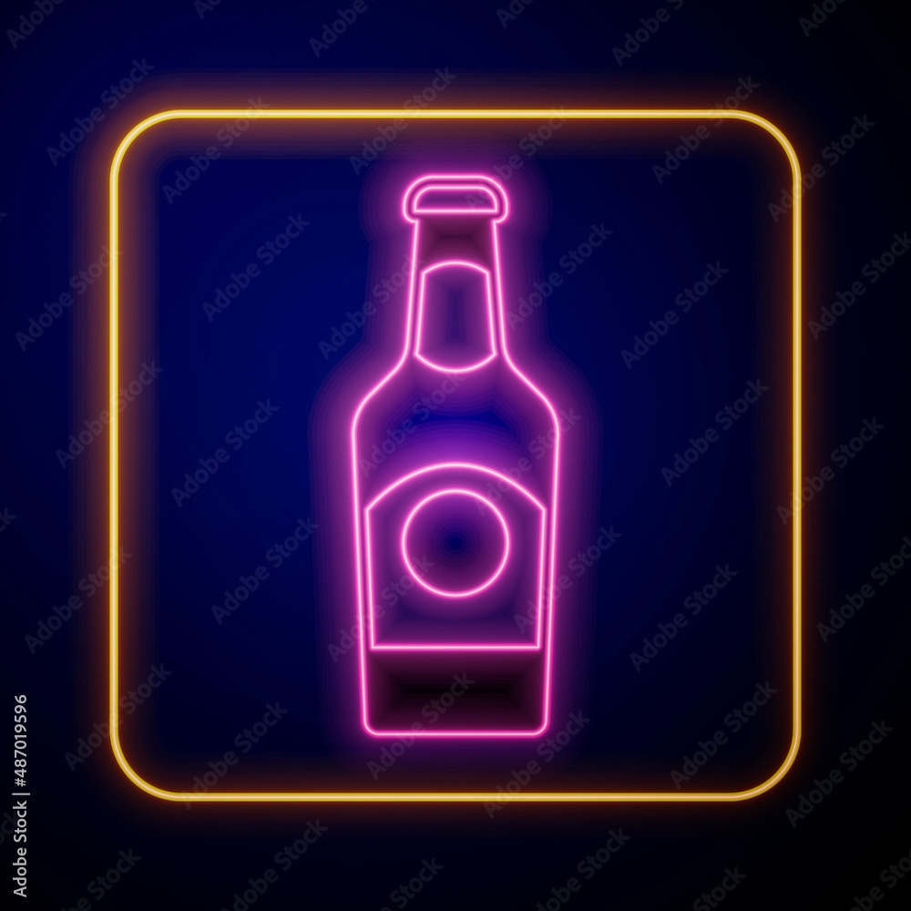Glowing neon Beer bottle icon isolated on black background. Vector Glowing neon Beer bottle icon isolated on black background. Vector