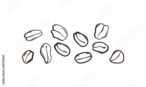Oat flakes on a white isolated background. Healthy product. For the preparation of oatmeal porridge. Vector outline set