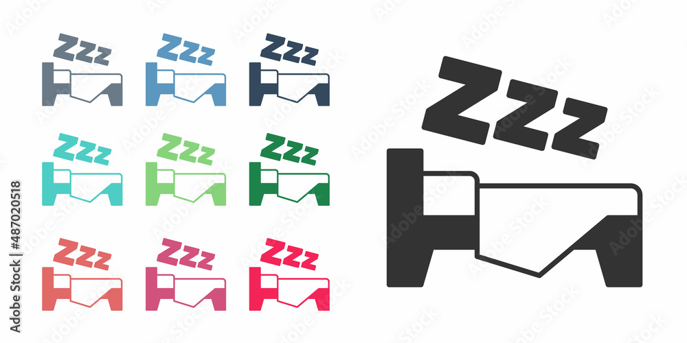 Black Time to sleep icon isolated on white background. Sleepy zzz. Healthy lifestyle. Set icons colorful. Vector Black Time to sleep icon isolated on white background. Sleepy zzz. Healthy lifestyle. Set icons colorful. Vector
