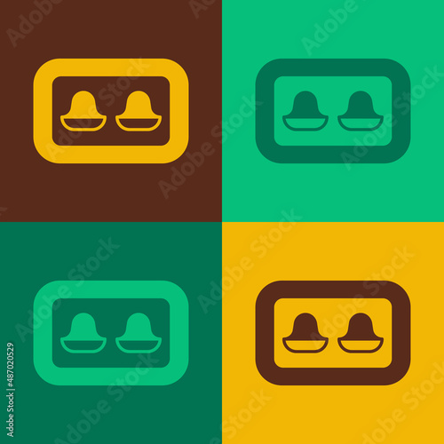 Pop art Earplugs with storage box icon isolated on color background. Ear plug sign. Noise symbol. Sleeping quality concept. Vector