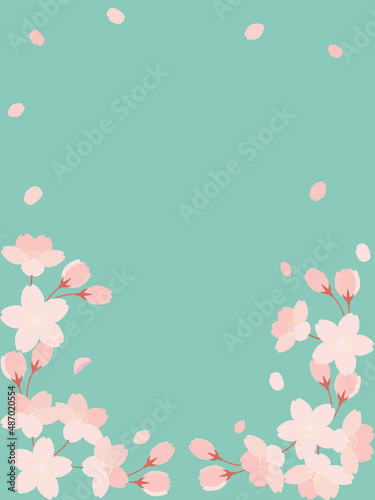 桜の花と花びらのイラストの背景素材 縦長