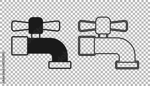 Black Water tap icon isolated on transparent background. Vector