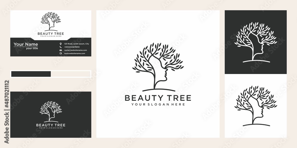 woman face with tree logo design