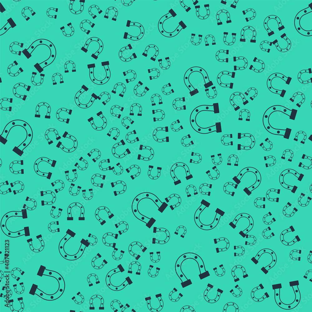 Black Horseshoe icon isolated seamless pattern on green background. Vector Black Horseshoe icon isolated seamless pattern on green background. Vector