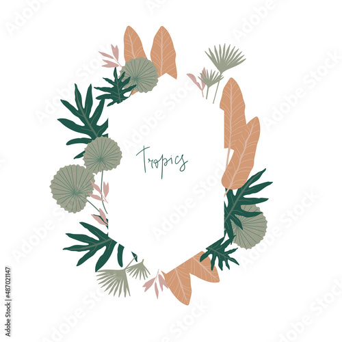 Tropical frame. Ready vector illustration in pastel colors with jungle leaves.