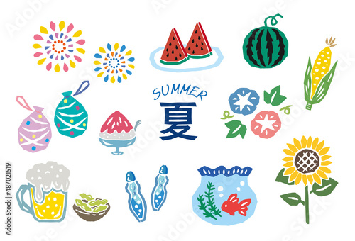 夏のセット　レトロなベクターイラスト