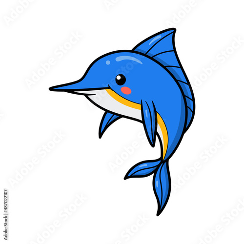 Cute little marlin cartoon swimming