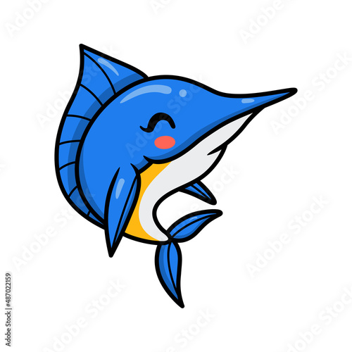Cute little marlin cartoon swimming