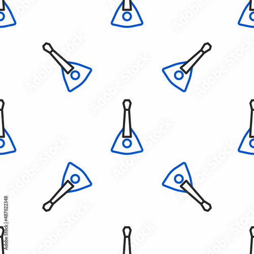 Line Musical instrument balalaika icon isolated seamless pattern on white background. Colorful outline concept. Vector