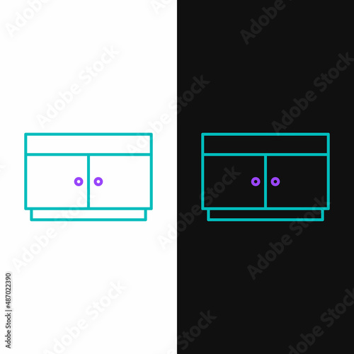 Line Chest of drawers icon isolated on white and black background. Colorful outline concept. Vector