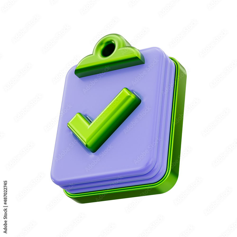 Documents list checkmark clipboard icon 3d render concept on white background Documents list checkmark clipboard icon 3d render concept on white background