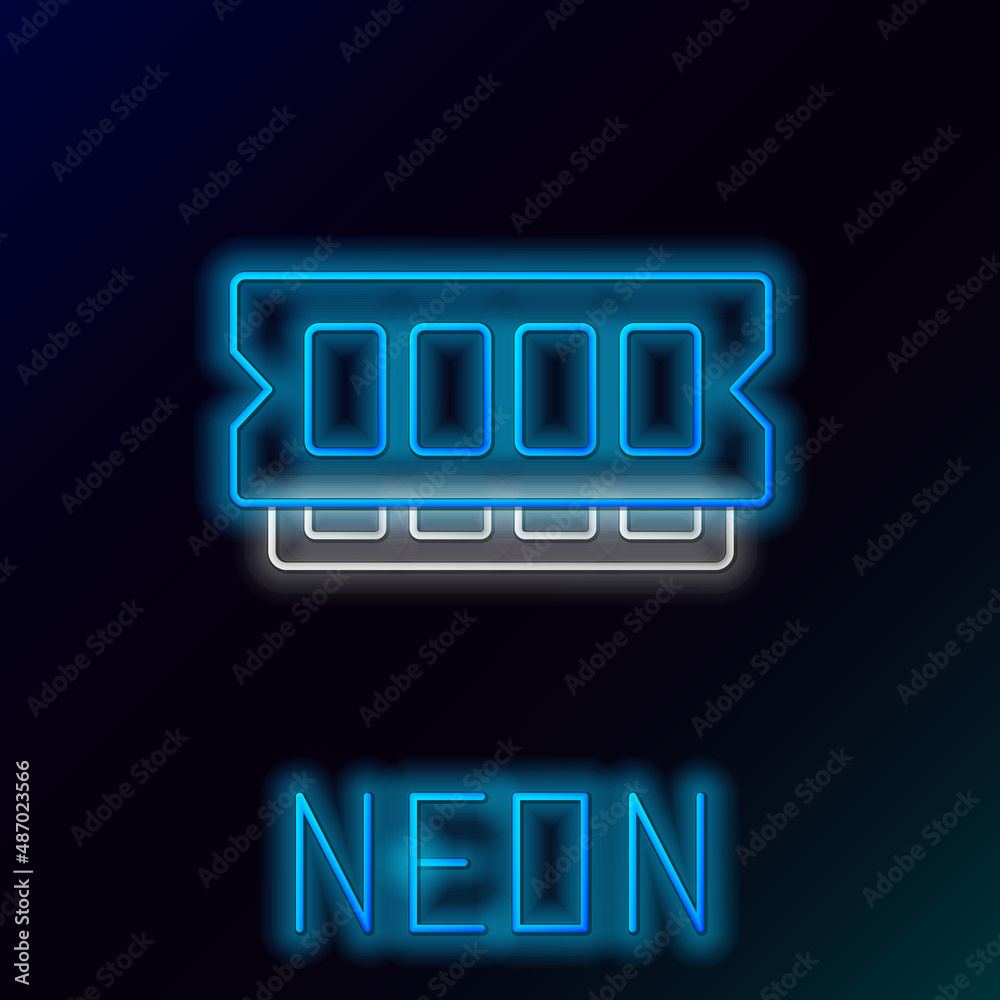 Glowing neon line RAM, random access memory icon isolated on black background. Colorful outline concept. Vector Glowing neon line RAM, random access memory icon isolated on black background. Colorful outline concept. Vector
