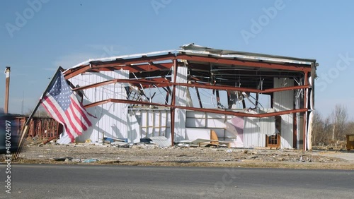 Mayfield Kentucky American Flag and tornado damage