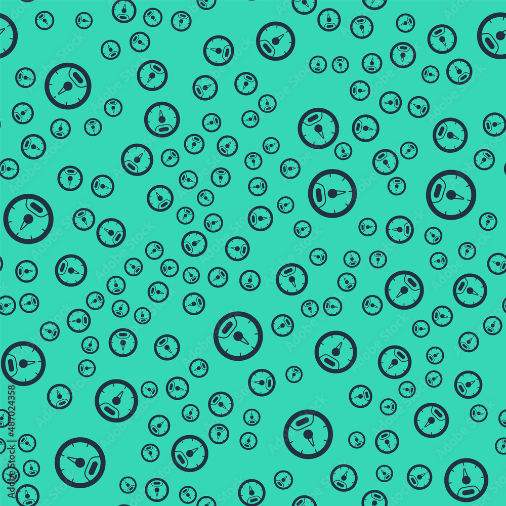 Black Speedometer icon isolated seamless pattern on green background. Vector Black Speedometer icon isolated seamless pattern on green background. Vector