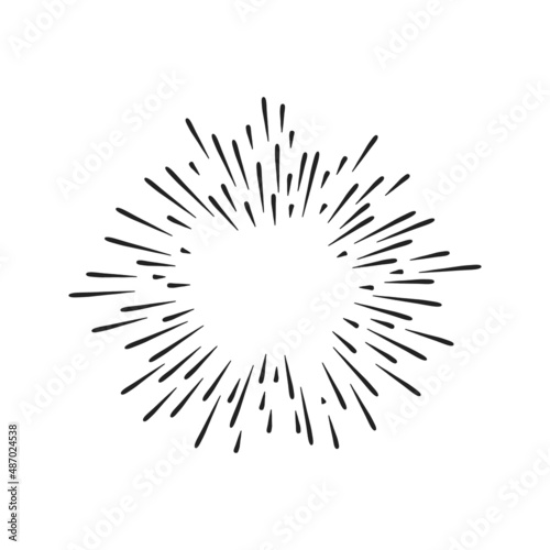 Hand drawn starburst doodle explosion vector illustration isolated on white background. Retro vintage design sun rays or fireworks radial elements of shine hipster arts.