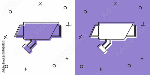 Set Security camera icon isolated on white and purple background. Vector