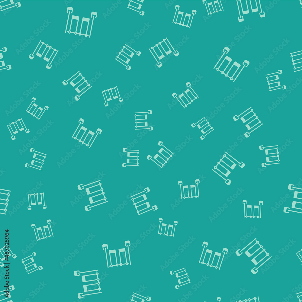 Green Double swing for kids summer games on playground icon isolated seamless pattern on green background. Outdoor entertainment equipment. Vector Green Double swing for kids summer games on playground icon isolated seamless pattern on green background. Outdoor entertainment equipment. Vector