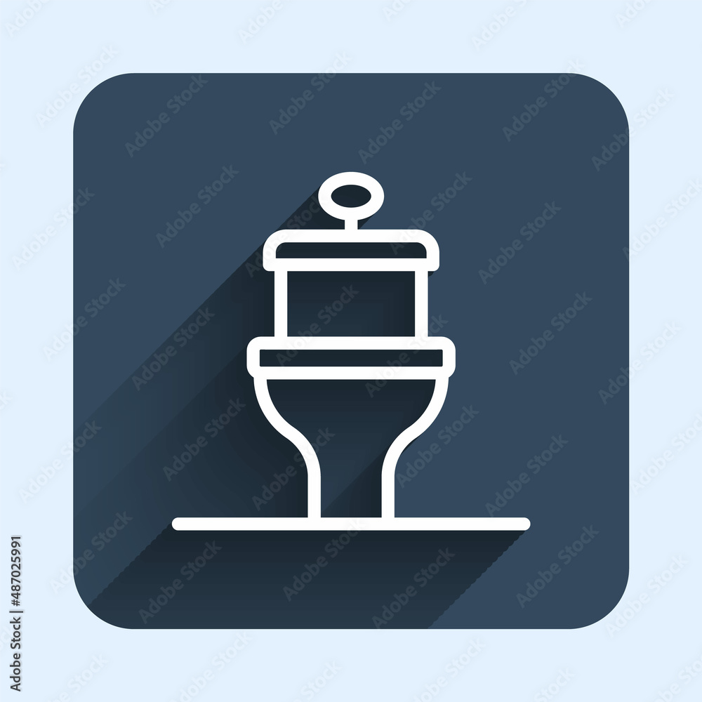 Obraz premium White line Toilet bowl icon isolated with long shadow background. Blue square button. Vector
