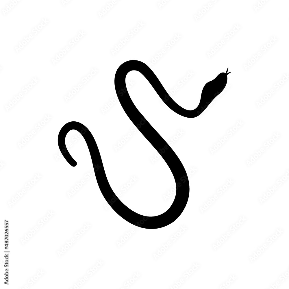 Black silhouettes of snakes crawling on a white background. Serpent crawling. Flat vector graphic illustration. Simple silhouette illustration.