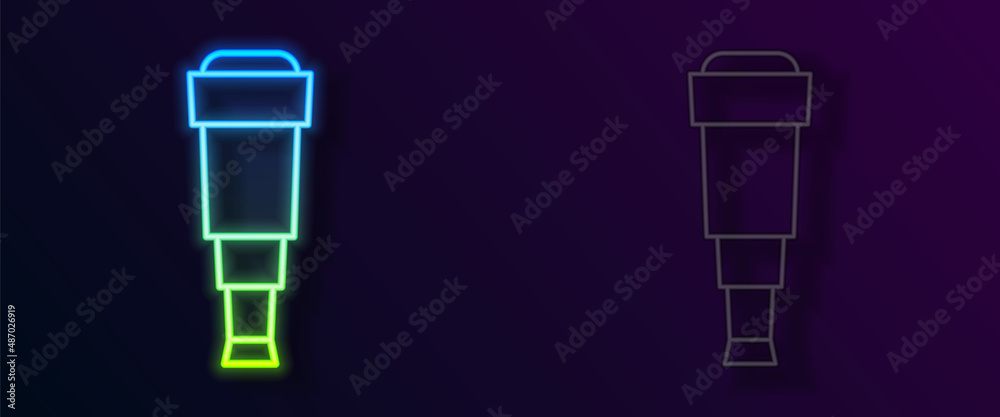 Glowing neon line Spyglass telescope lens icon isolated on black background. Sailor spyglass. Vector Glowing neon line Spyglass telescope lens icon isolated on black background. Sailor spyglass. Vector
