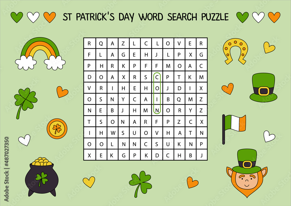 St Patrick day word search puzzle for preschool kids. St Patrick day word search puzzle for preschool kids.