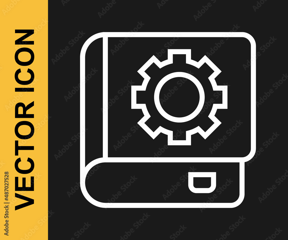 White line User manual icon isolated on black background. User guide book. Instruction sign. Read before use. Vector