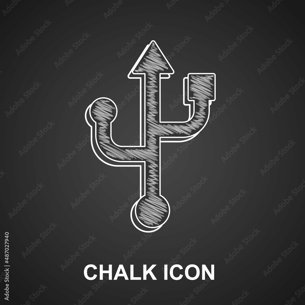 Chalk USB symbol icon isolated on black background. Vector Chalk USB symbol icon isolated on black background. Vector