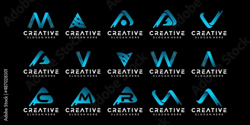 Set of monogram combination technology logo design.