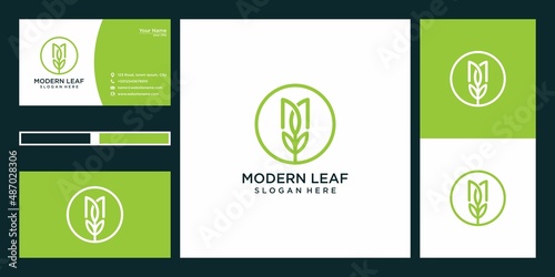 modern leaf with letter m logo design template