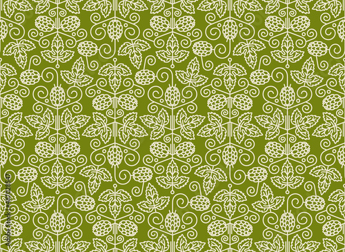 Seamless pattern with hop plant decorative ornament