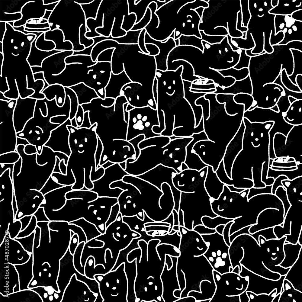 Seamless pattern with cute dog illustrations,