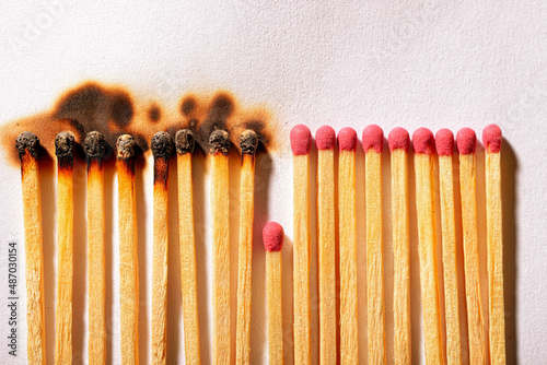 Slika na platnu Matches burnt and whole concept: the concept of stopping the chain reaction