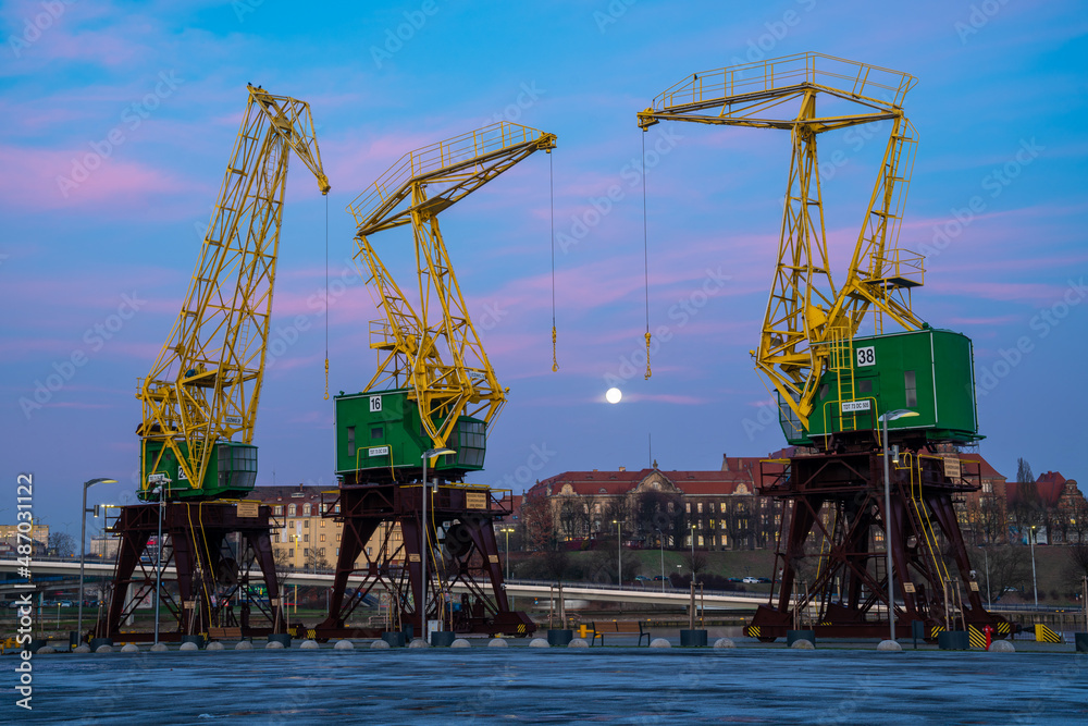 Old Cranes in Szczecin during the beautiful Morning