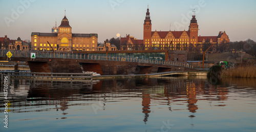 Panorama of Szczecin from above the water