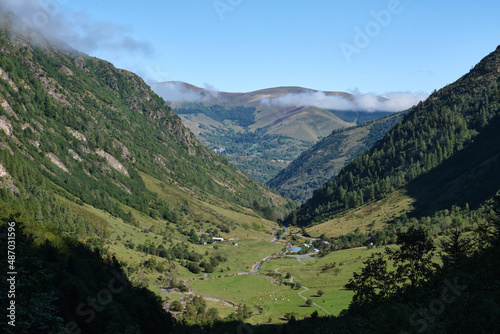 views of the valley of Les Granges d'Astau in the morning. France