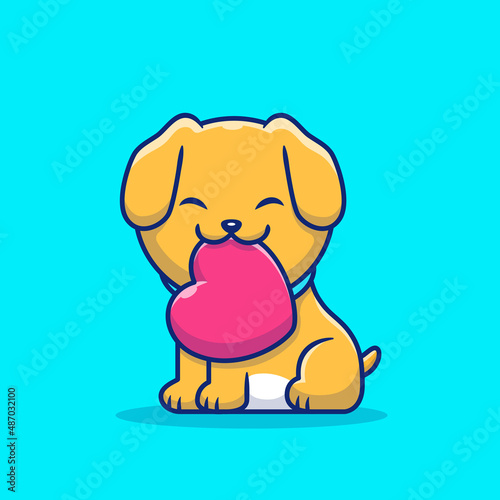 Cute Dog Bitting Love Cartoon Vector Icon Illustration. Animal Love Icon Concept Isolated Premium Vector. Flat Cartoon Style