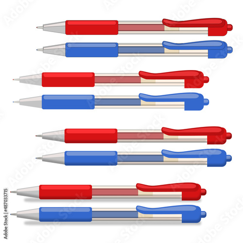 Ballpoint gel pens blue red transparent vector