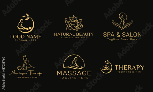 Set of Spa element Hand Drawn Logo with body and Leaves. Logo for spa and beauty salon, boutique, massage therapy, organic shop, relaxation, woman body, yoga, cosmetics store photo