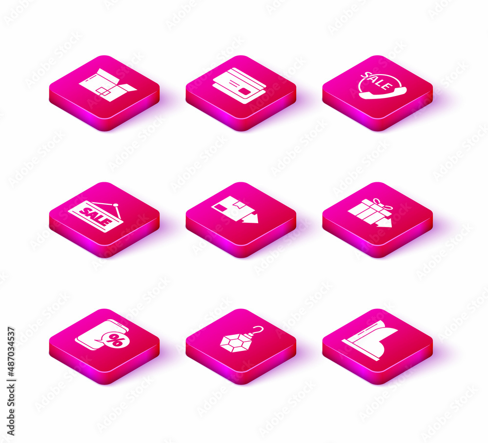 Set Percent discount and phone, Earring, Hanging sign with Sale, Carton cardboard box, Waterproof rubber boot, Gift, Telephone 24 hours support and Credit icon. Vector Set Percent discount and phone, Earring, Hanging sign with Sale, Carton cardboard box, Waterproof rubber boot, Gift, Telephone 24 hours support and Credit icon. Vector