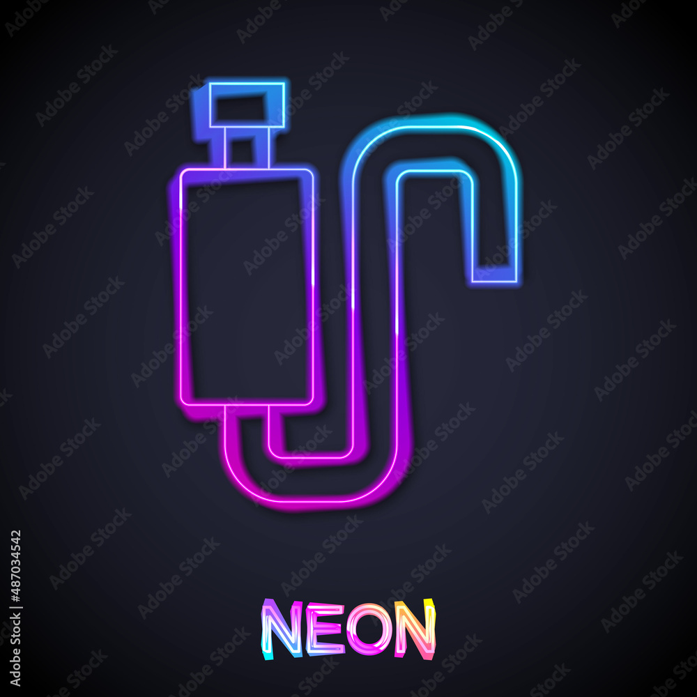 Glowing neon line Car muffler icon isolated on black background. Exhaust pipe. Vector Glowing neon line Car muffler icon isolated on black background. Exhaust pipe. Vector