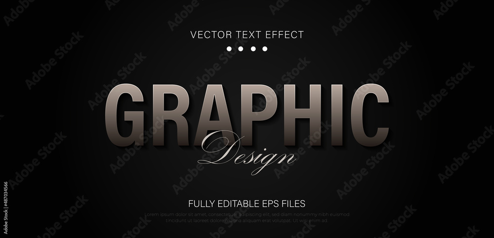 Graphic design text vector effect. Graphic 3d text style effect template. Graphic elegant text style editable font effect on black background. Vector illustration