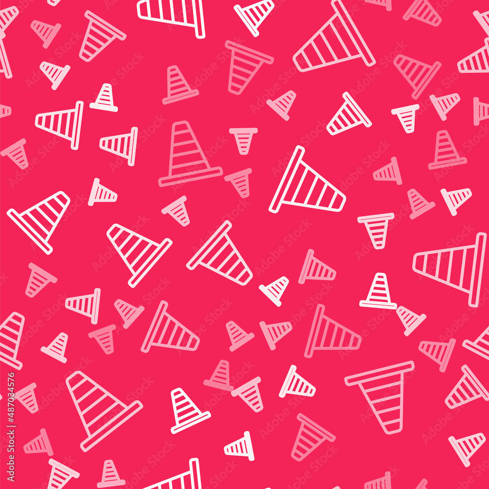 White line Traffic cone icon isolated seamless pattern on red background. Vector White line Traffic cone icon isolated seamless pattern on red background. Vector